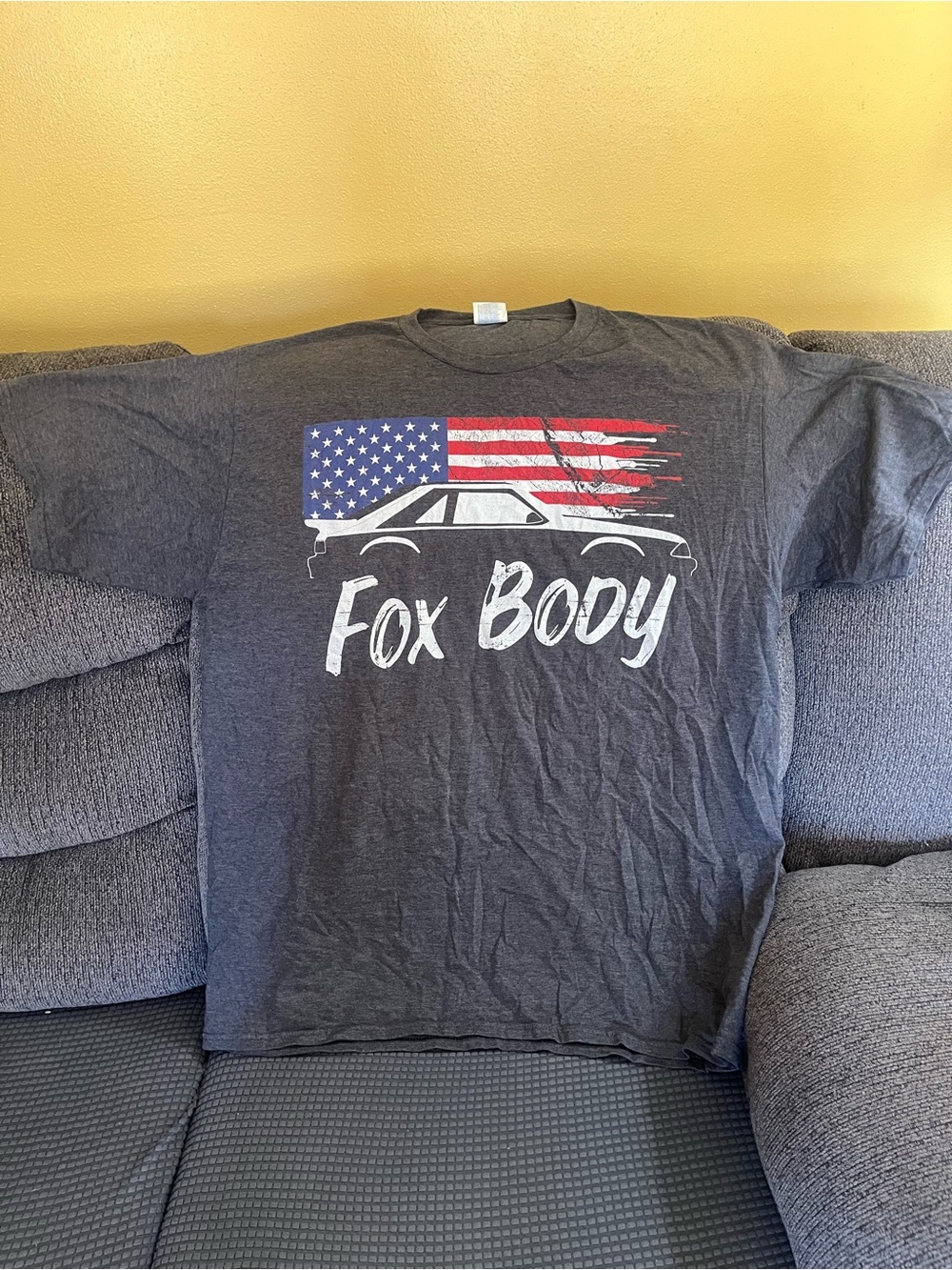 Fox Body Graphic Tee - Charcoal with American Flag